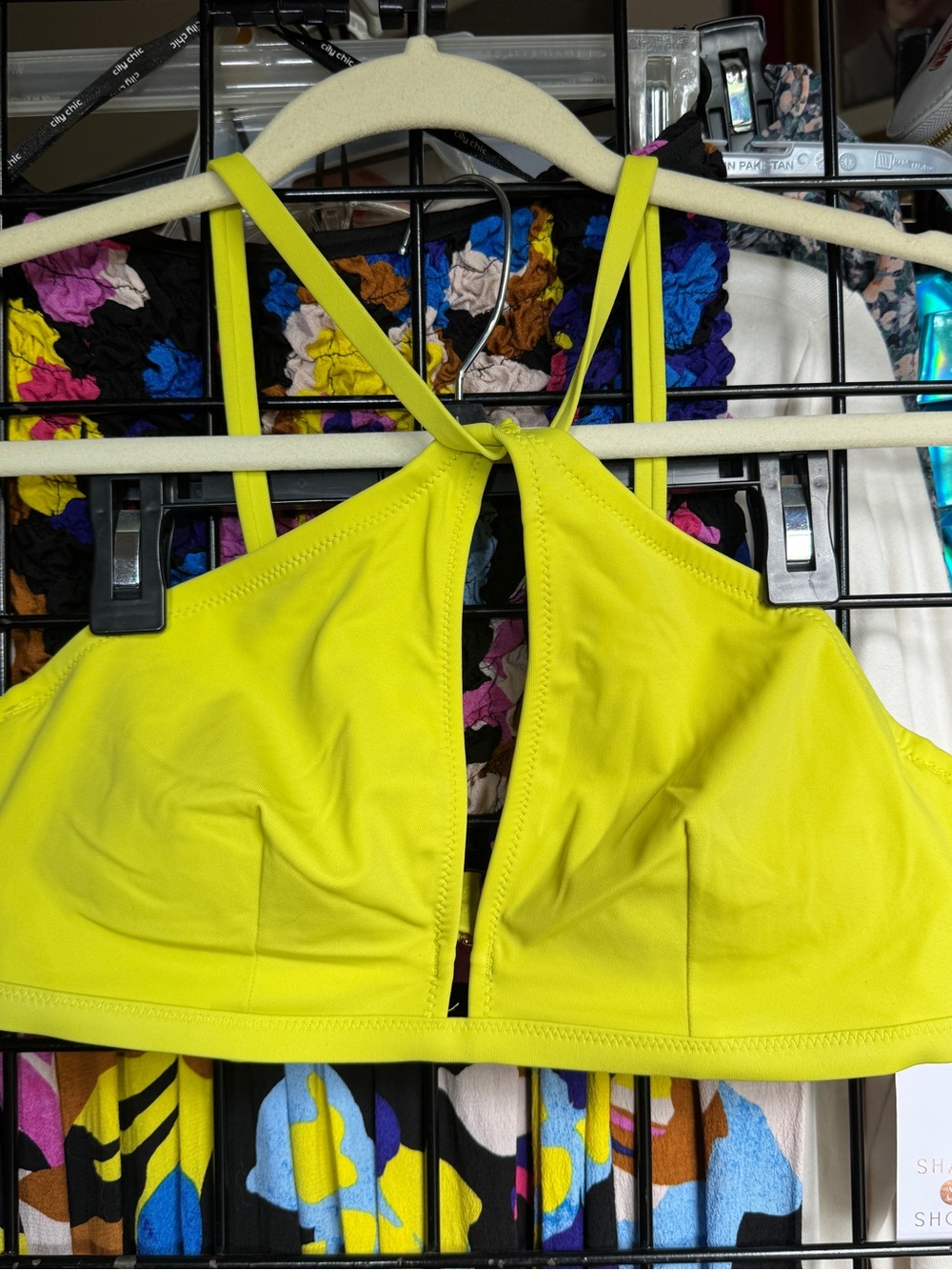 Lime Green Longline Keyhole Halter Bikini Top